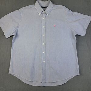 ralph lauren button down Striped Shirt Men's Short Sleeve Blue White Size XXL